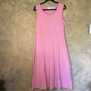 Vintage 90s Jessica Sport Floral Embroidered Maxi Dress Pink Cottagecore 14
